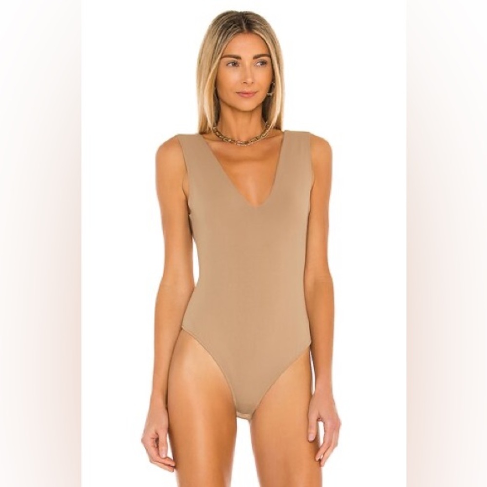 Free People Tan Sleeveless Cut Out Bodysuit